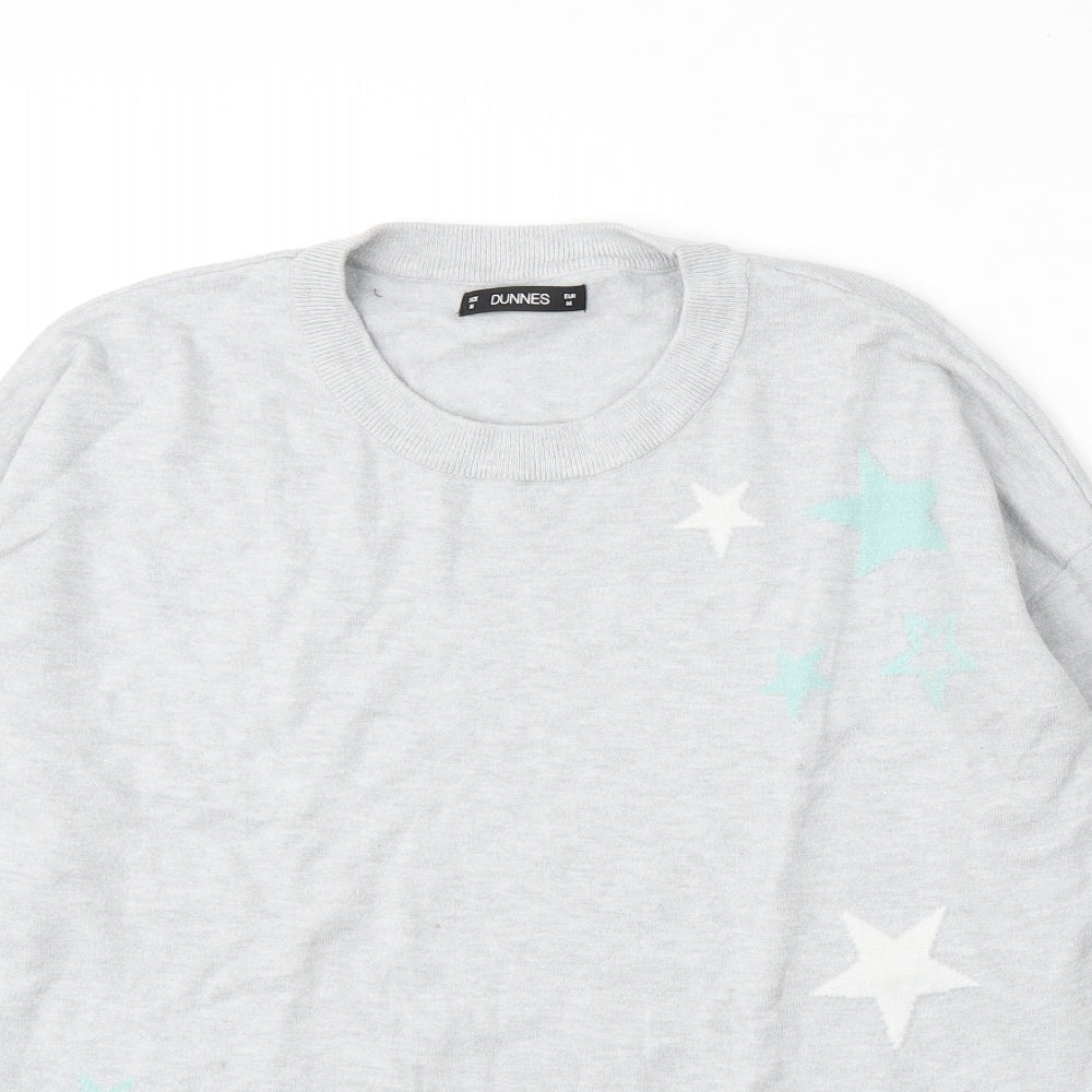 Dunnes Stores Womens Grey Round Neck Geometric Acrylic Pullover Jumper Size M - Stars