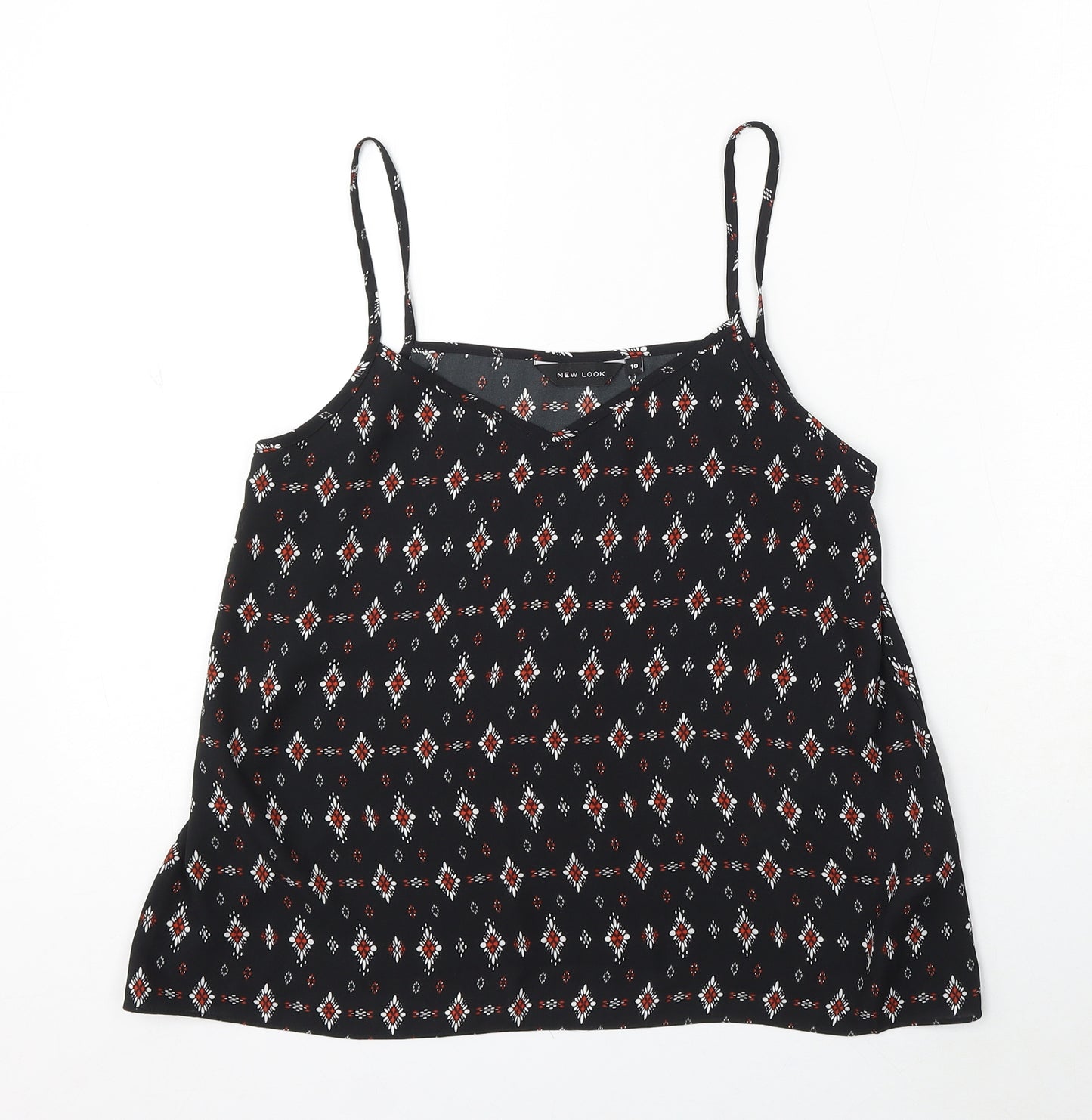 New Look Womens Black Geometric Polyester Basic Blouse Size 10 V-Neck