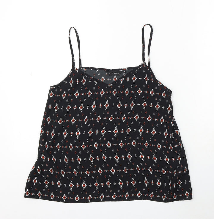 New Look Womens Black Geometric Polyester Basic Blouse Size 10 V-Neck