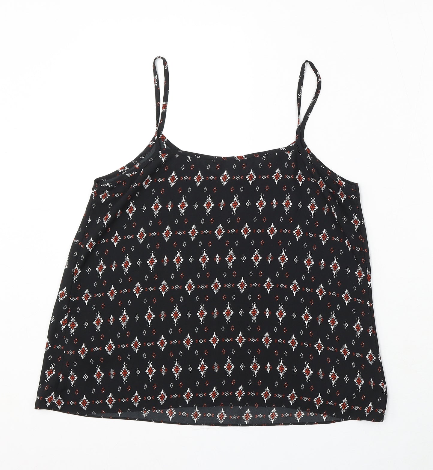 New Look Womens Black Geometric Polyester Basic Blouse Size 10 V-Neck