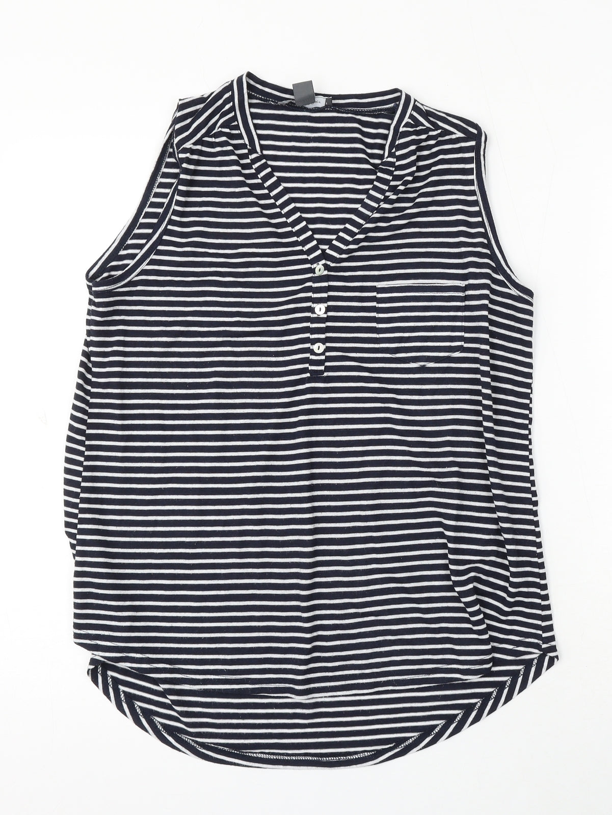Primark Womens Blue Striped Cotton Basic Tank Size M V-Neck