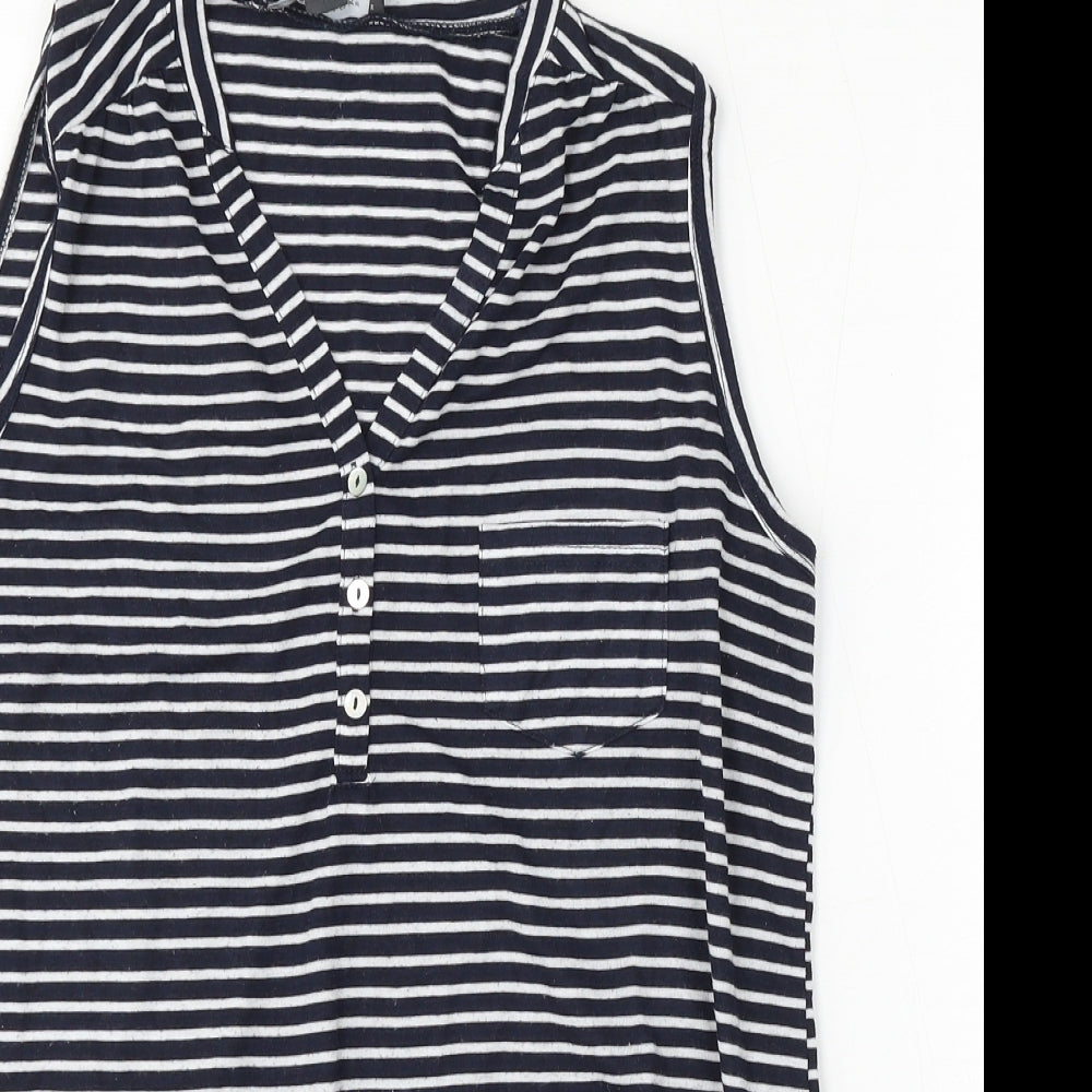 Primark Womens Blue Striped Cotton Basic Tank Size M V-Neck