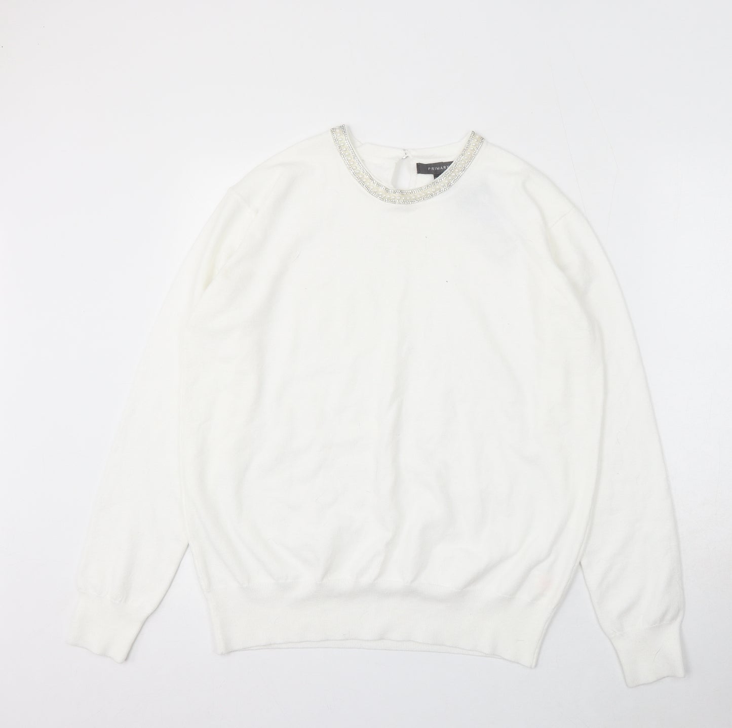 Primark Womens White Round Neck Acrylic Pullover Jumper Size XL