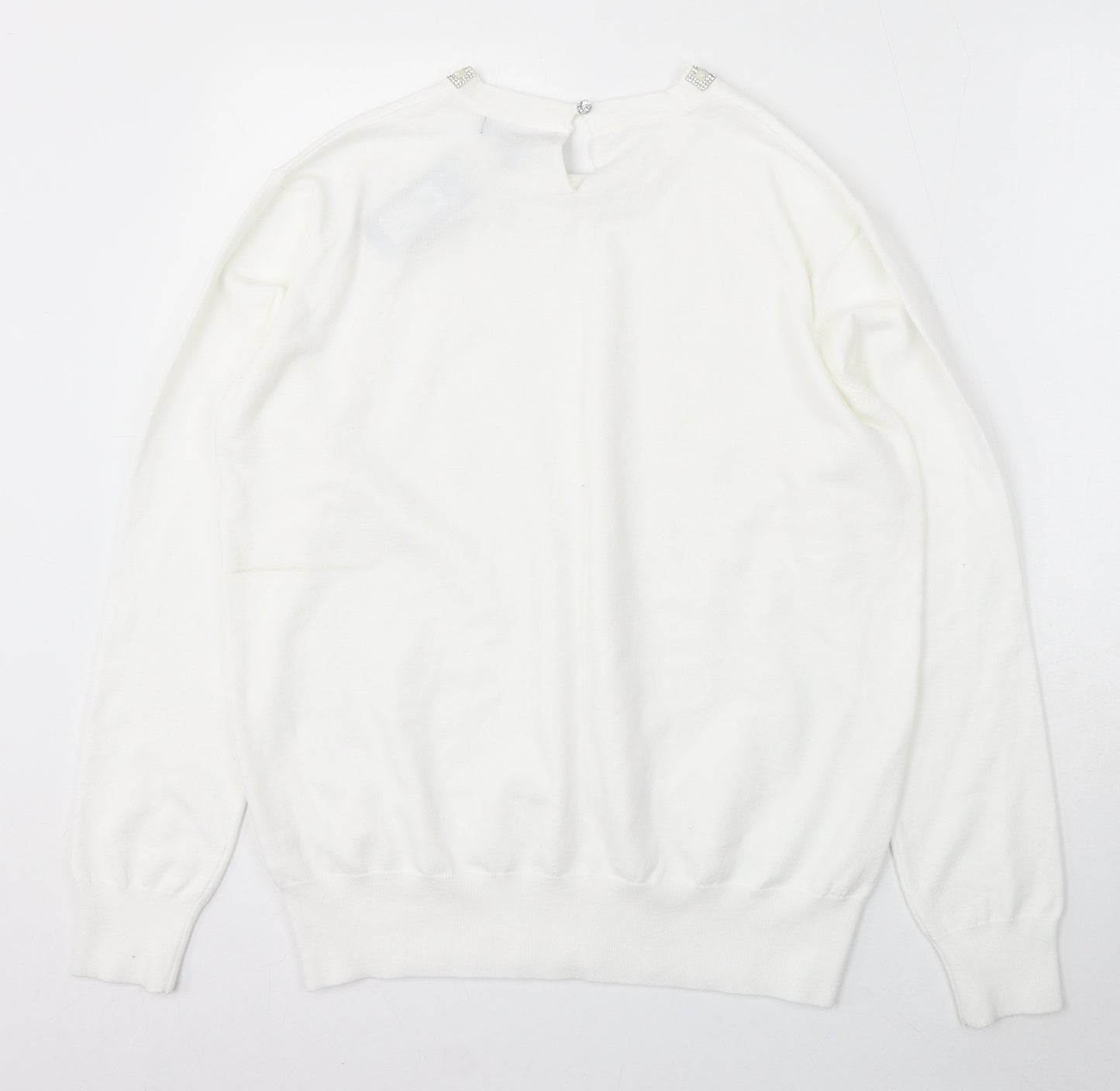 Primark Womens White Round Neck Acrylic Pullover Jumper Size XL