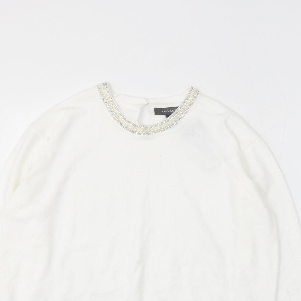 Primark Womens White Round Neck Acrylic Pullover Jumper Size XL