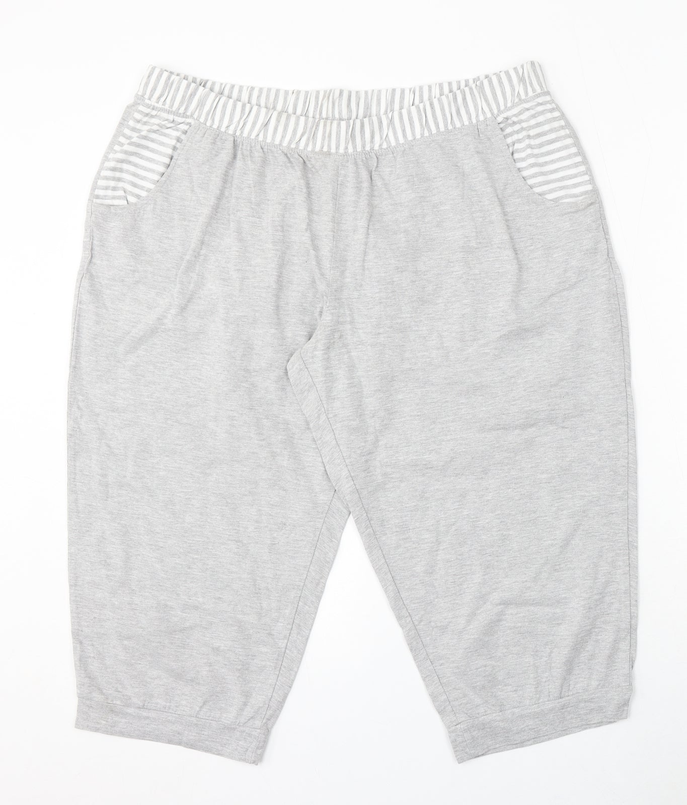 H.I.S Womens Grey Striped Cotton Sweat Shorts Size 22 L18 in Regular