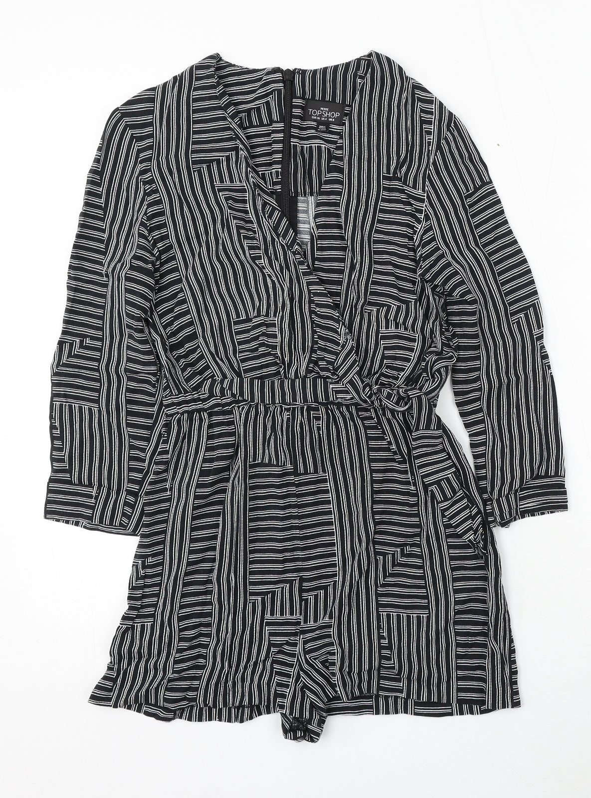 Topshop Womens Black Striped Polyester Playsuit One-Piece Size 8 Tie