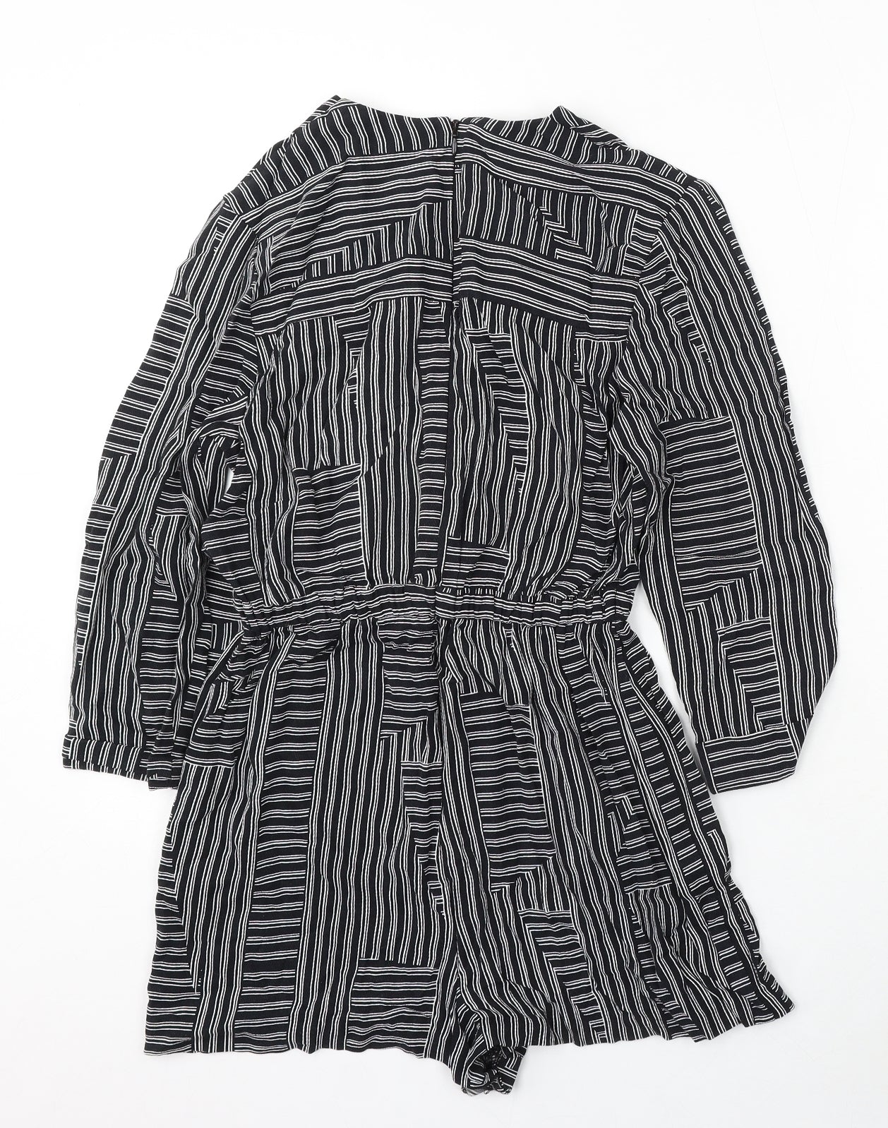 Topshop Womens Black Striped Polyester Playsuit One-Piece Size 8 Tie