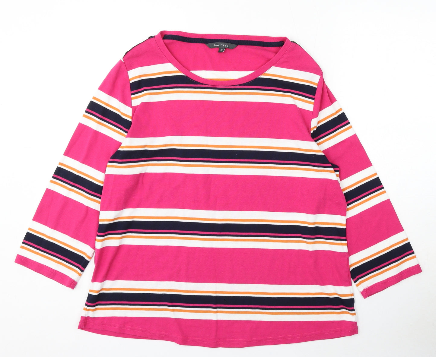 Love Tees Womens Pink Round Neck Striped Acrylic Pullover Jumper Size 22