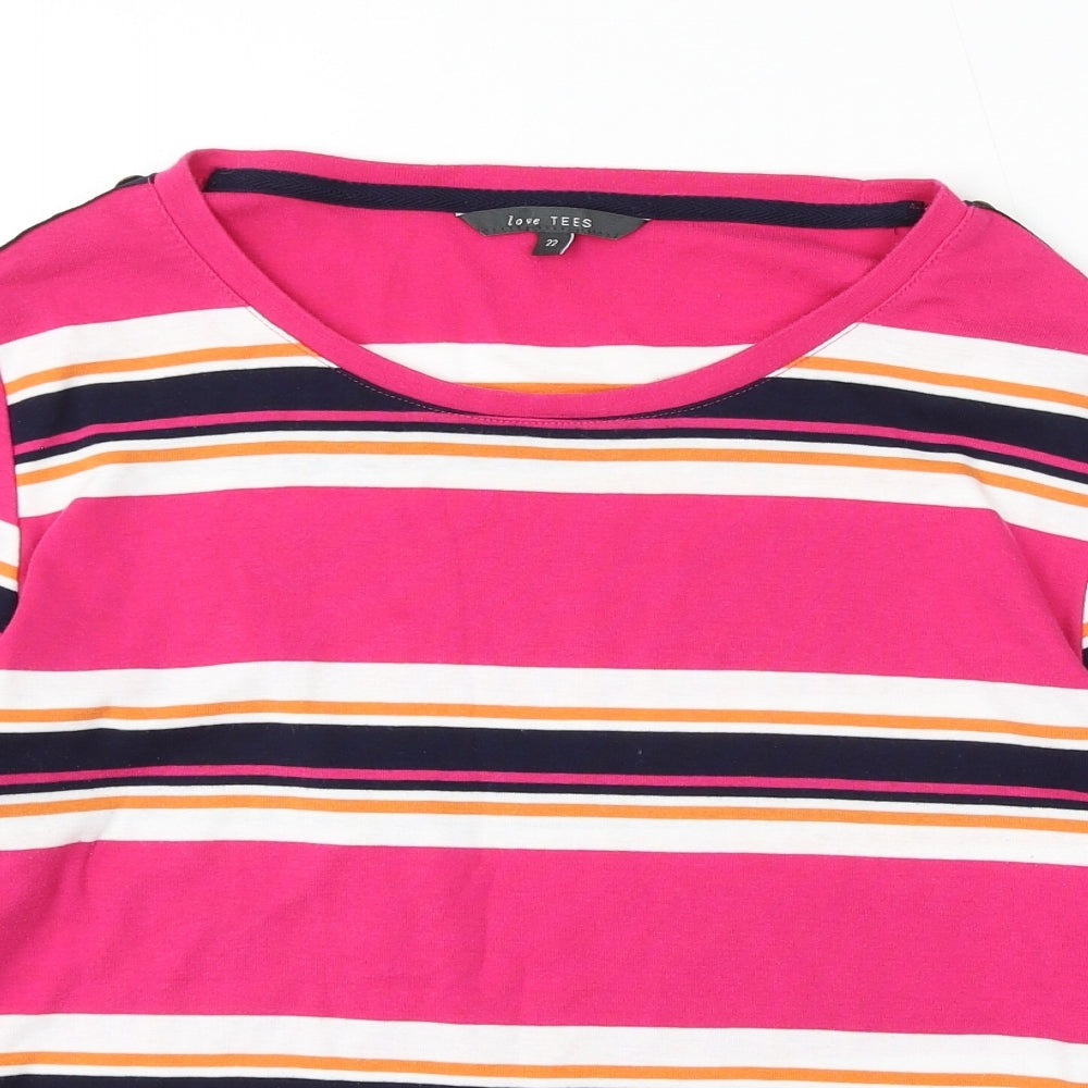 Love Tees Womens Pink Round Neck Striped Acrylic Pullover Jumper Size 22
