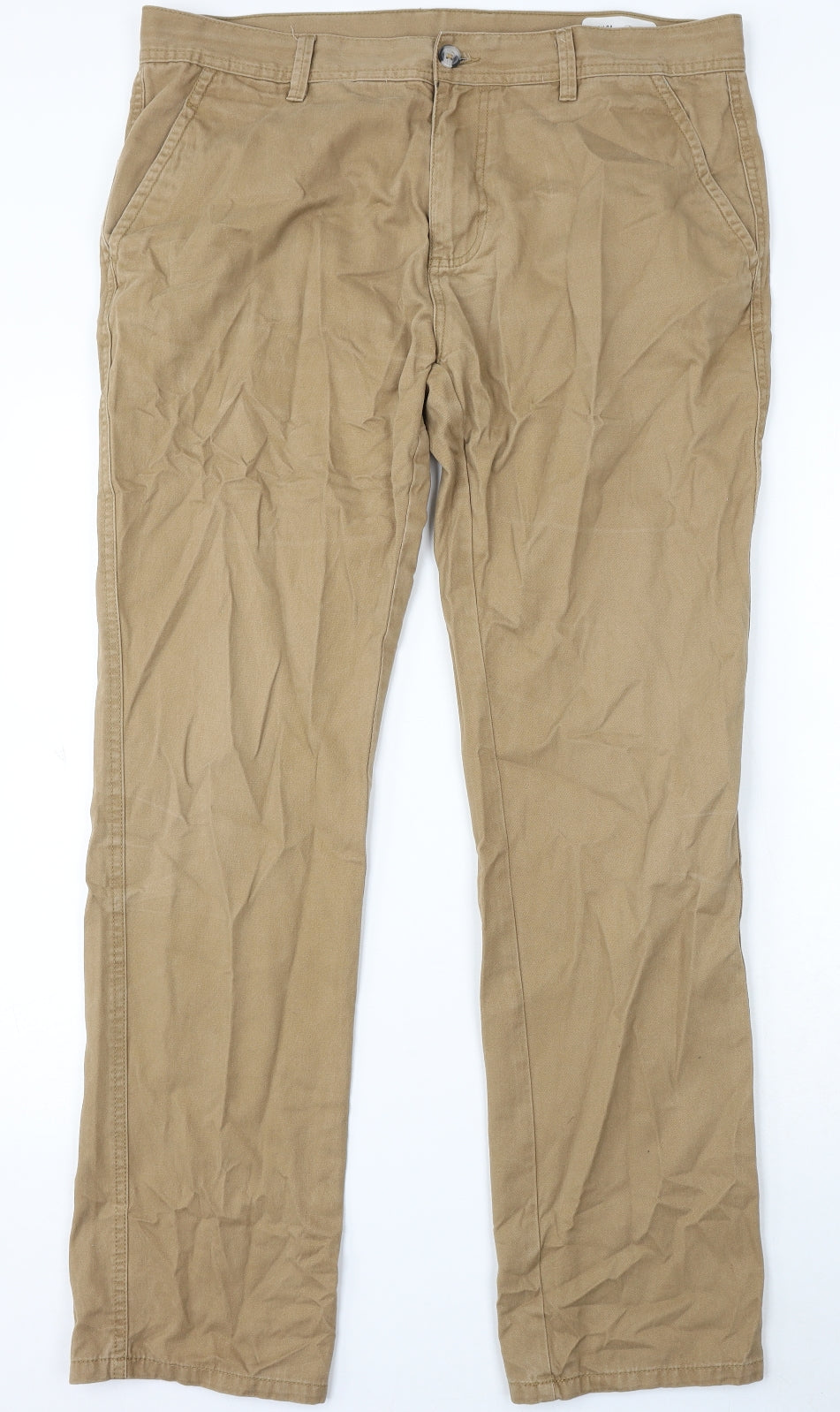 Denim & Co. Womens Beige Cotton Trousers Size 36 in L34 in Regular Button