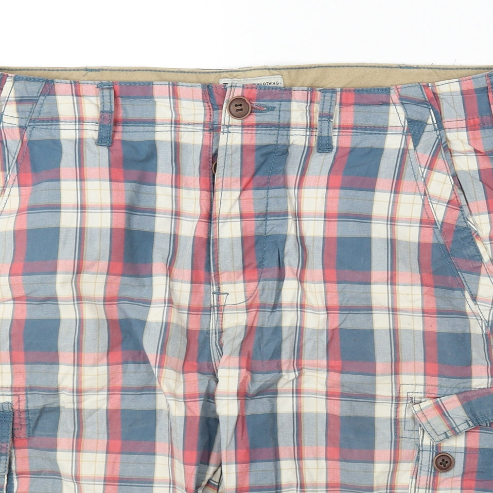 TU Mens Blue Check Cotton Cargo Shorts Size 36 in L10 in Regular Button
