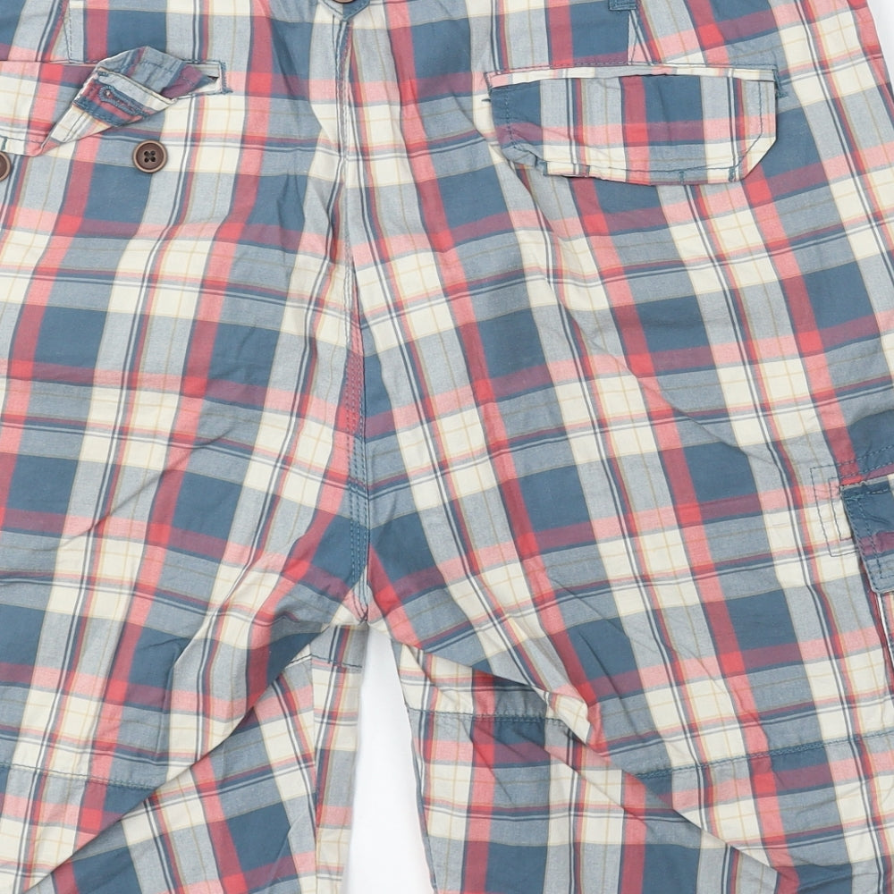 TU Mens Blue Check Cotton Cargo Shorts Size 36 in L10 in Regular Button