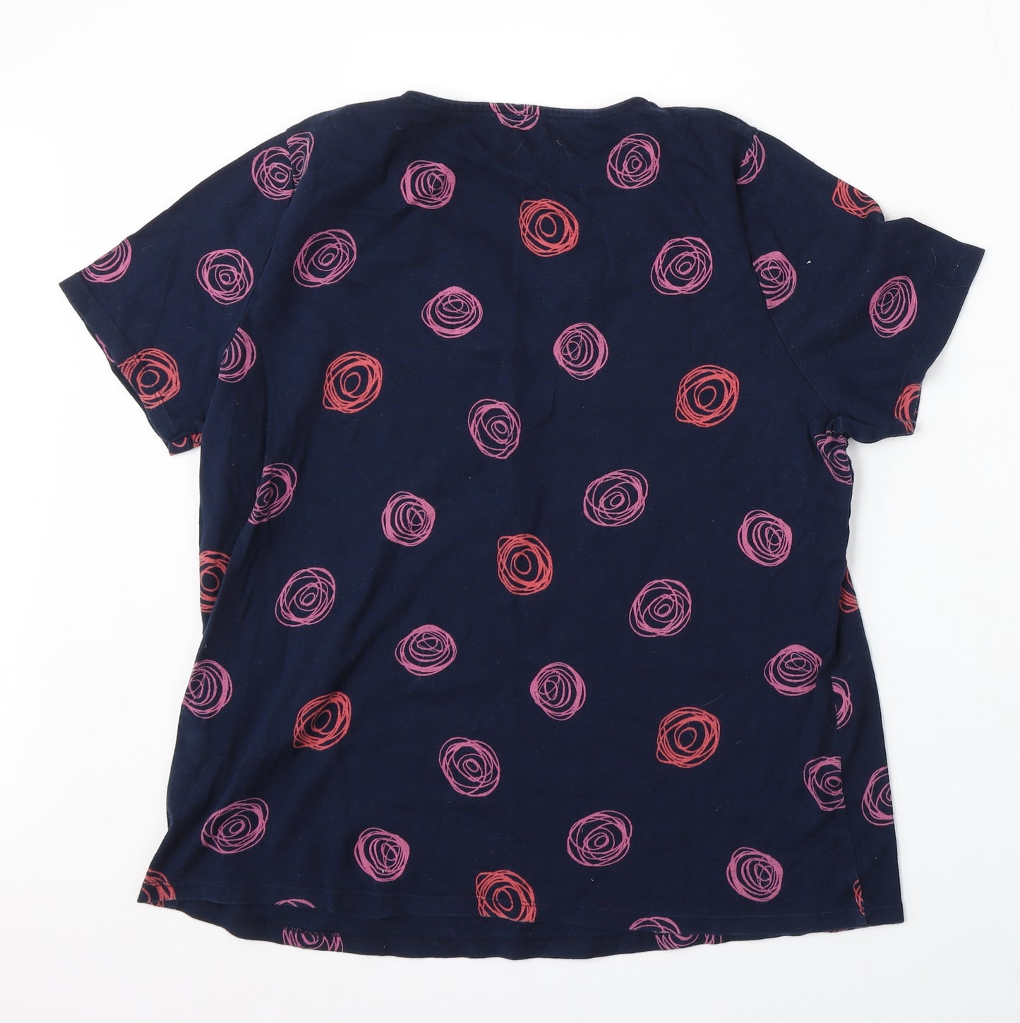 Love Tees Womens Blue Geometric Cotton Basic T-Shirt Size 22 V-Neck