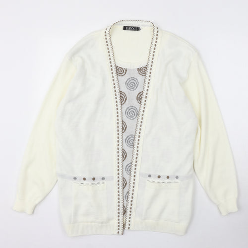 Envy Womens Ivory Round Neck Acrylic Cardigan Jumper Size XL