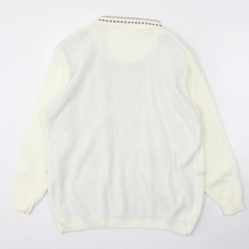 Envy Womens Ivory Round Neck Acrylic Cardigan Jumper Size XL