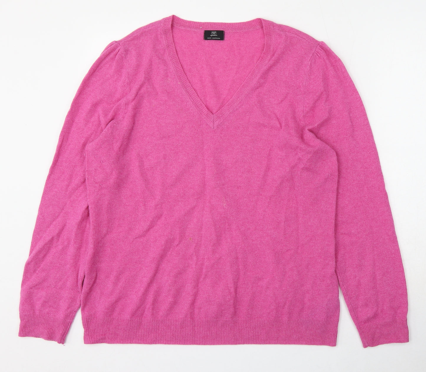 F&F Womens Pink V-Neck Acrylic Pullover Jumper Size 20