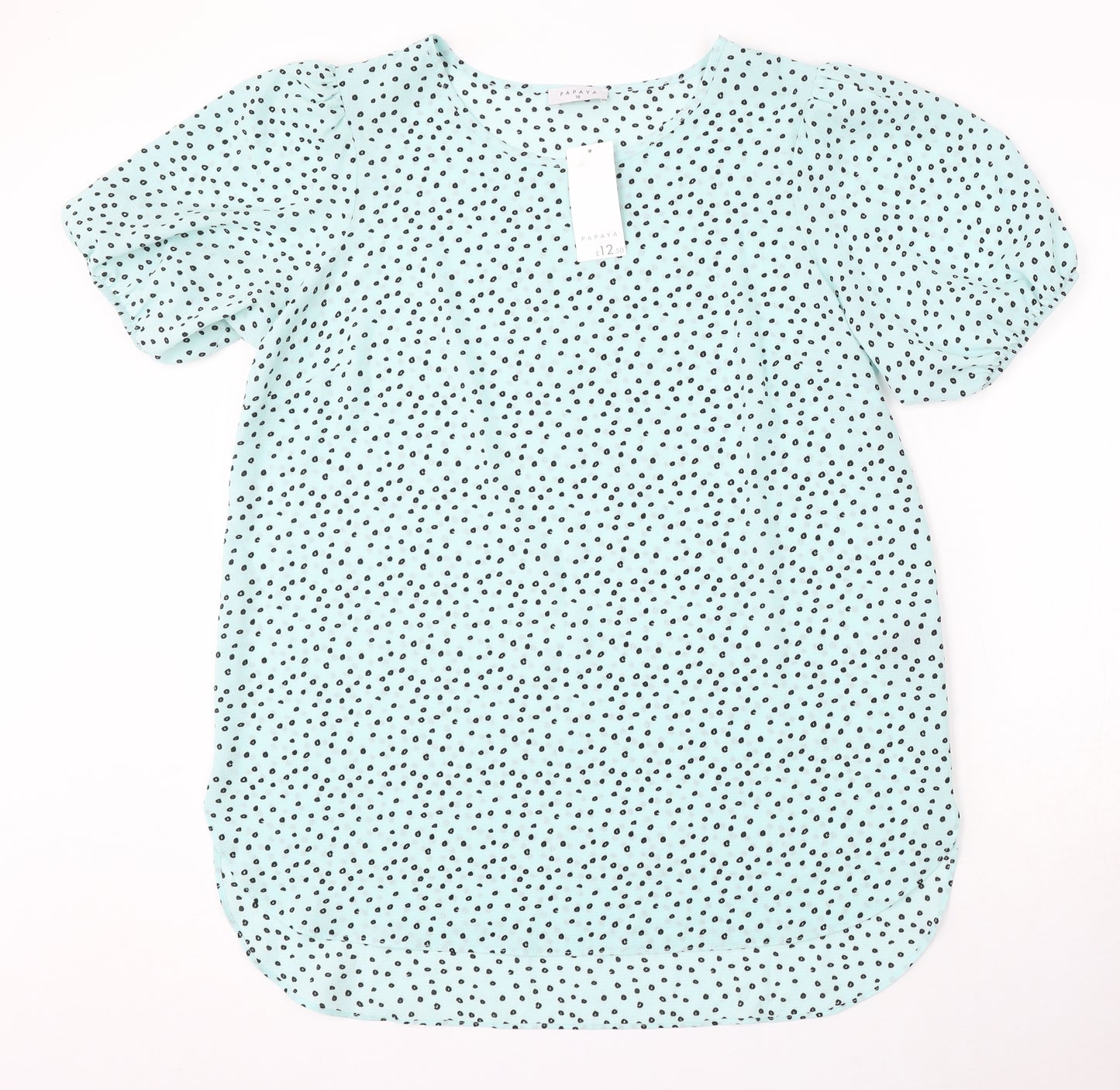 Papaya Womens Green Polka Dot Viscose Basic Blouse Size 16 Round Neck