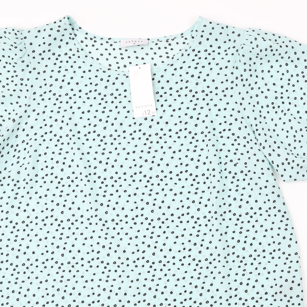 Papaya Womens Green Polka Dot Viscose Basic Blouse Size 16 Round Neck