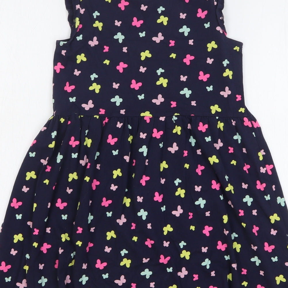 H&M Girls Blue Geometric Cotton A-Line Size 9-10 Years Round Neck Pullover - Butterflies