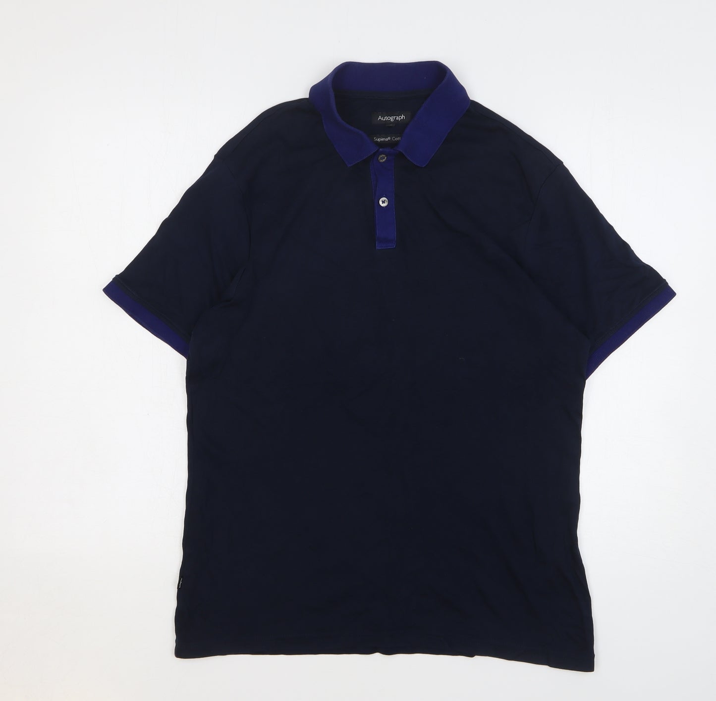 Autograph Mens Blue Cotton Polo Size M Collared Button