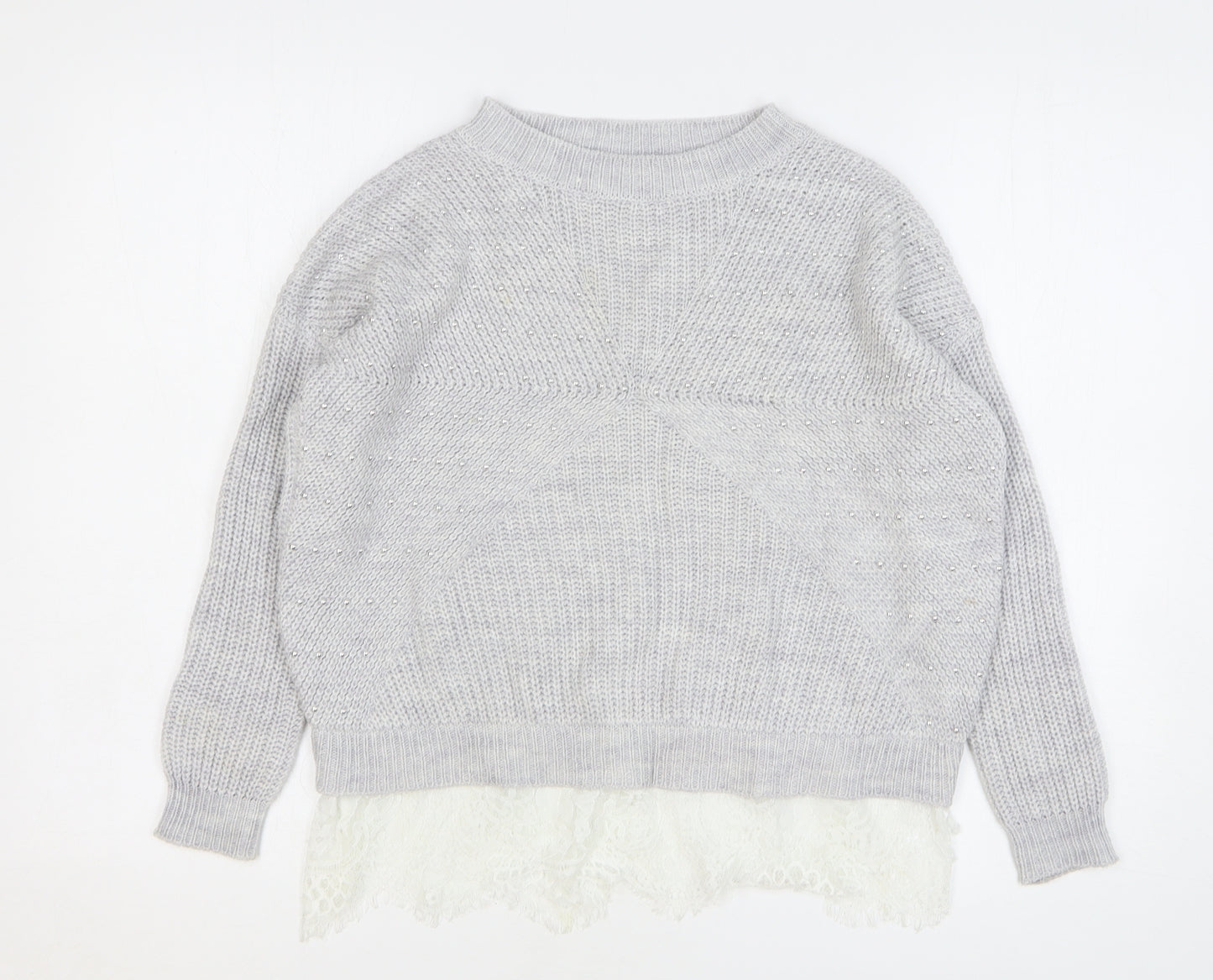 River Island Girls Green Round Neck Acrylic Pullover Jumper Size 9-10 Years Pullover