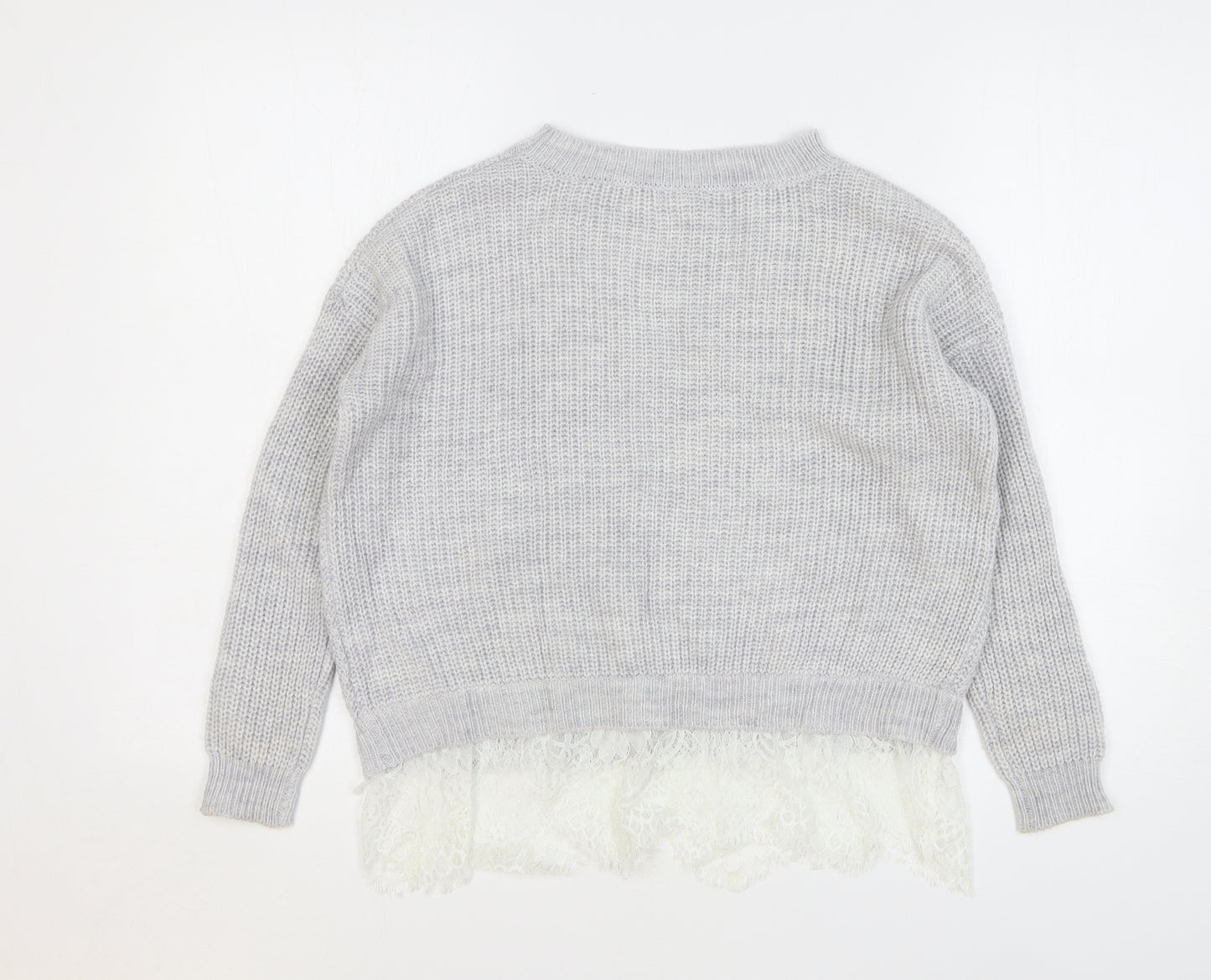 River Island Girls Green Round Neck Acrylic Pullover Jumper Size 9-10 Years Pullover