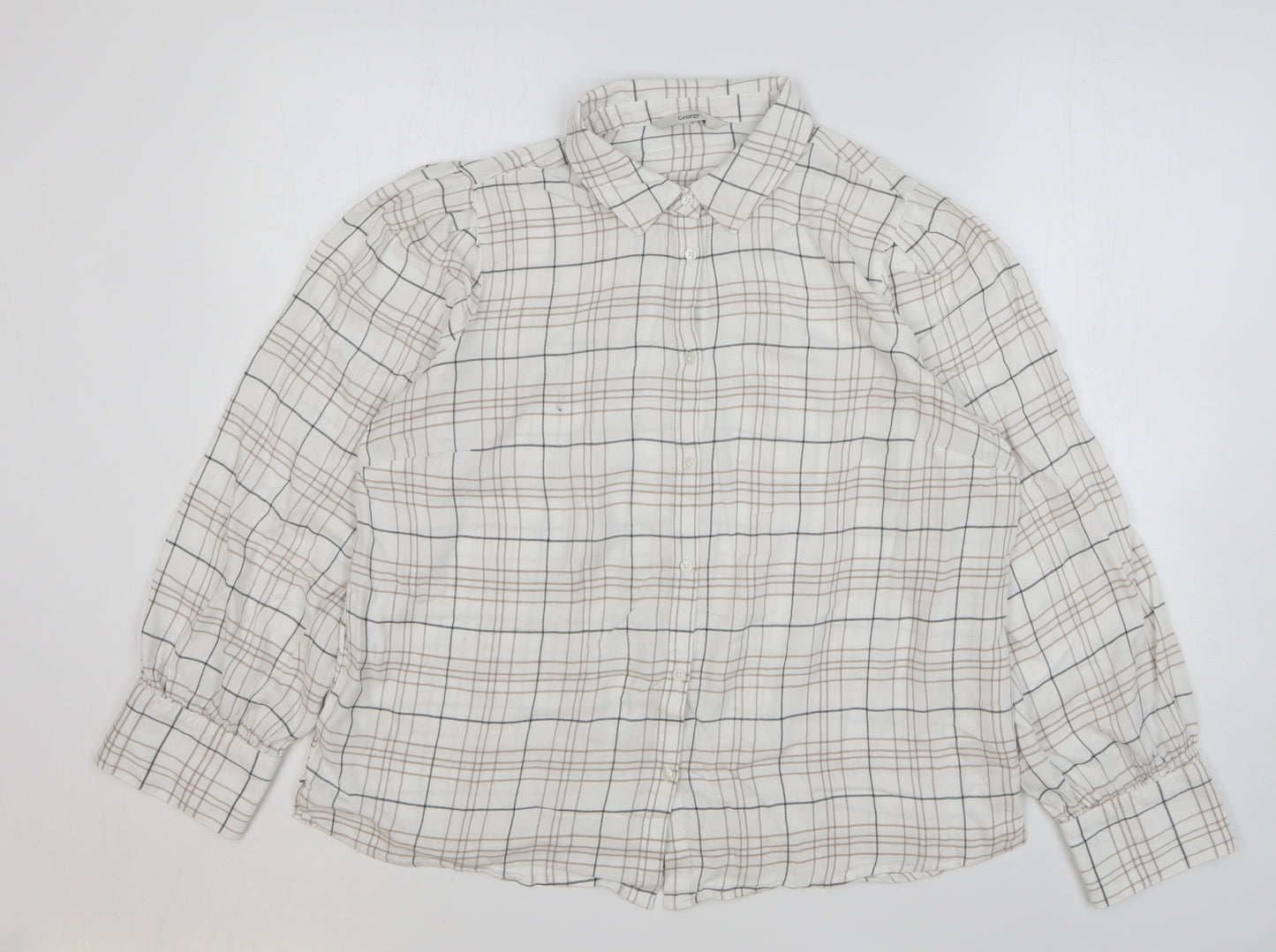 George Womens Ivory Plaid Viscose Basic Button-Up Size 16 Collared