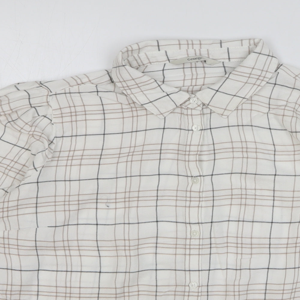 George Womens Ivory Plaid Viscose Basic Button-Up Size 16 Collared