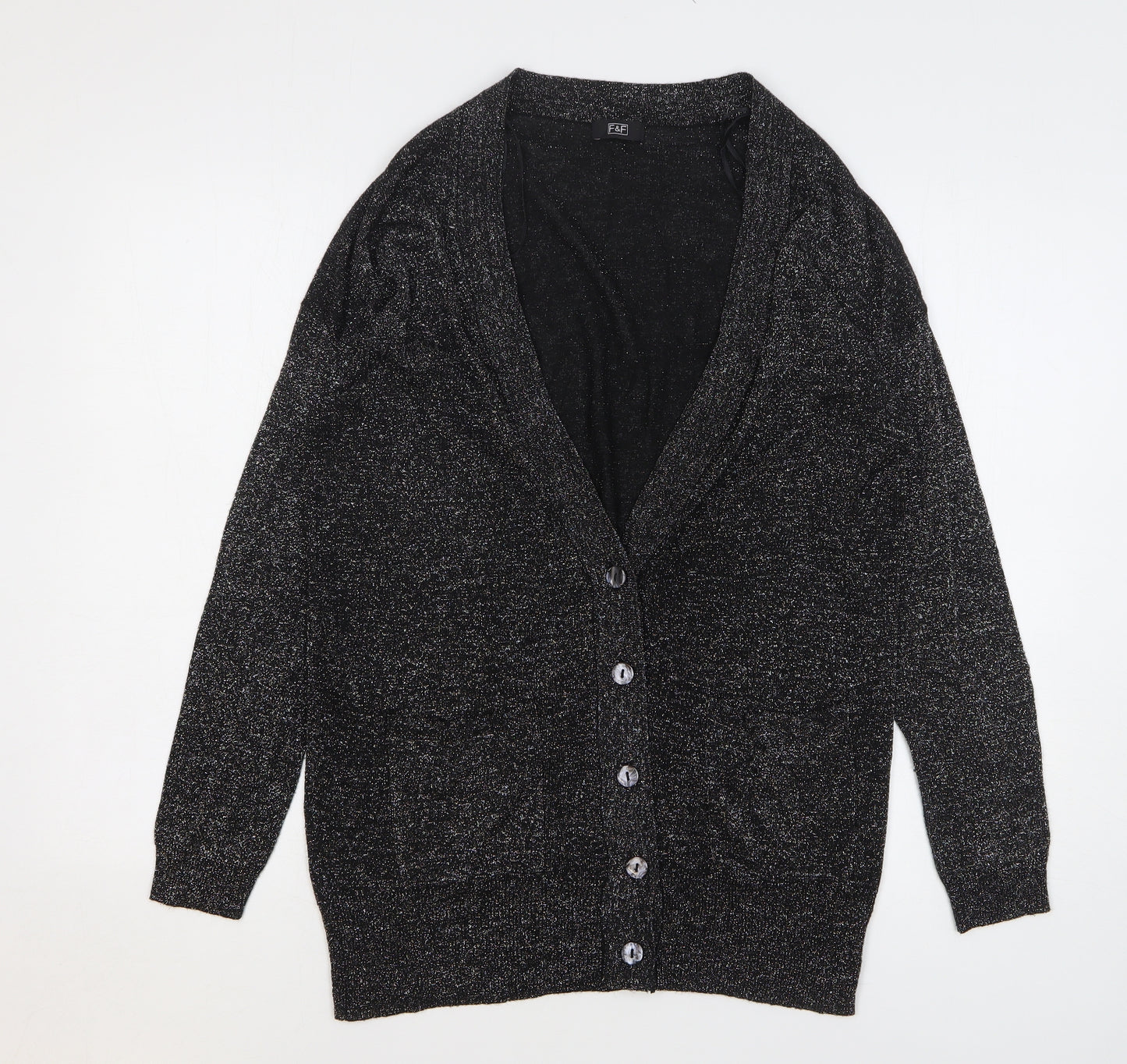 F&F Womens Silver V-Neck Viscose Cardigan Jumper Size 12