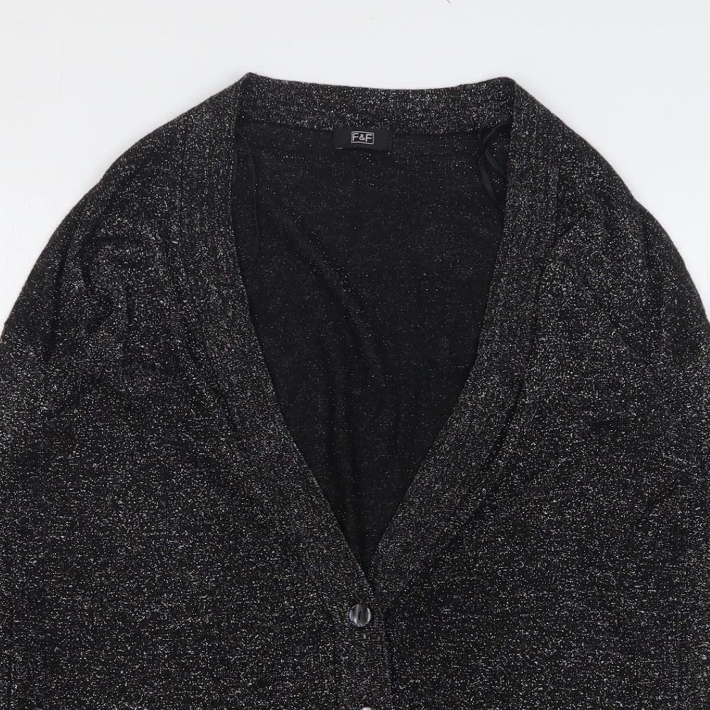 F&F Womens Silver V-Neck Viscose Cardigan Jumper Size 12