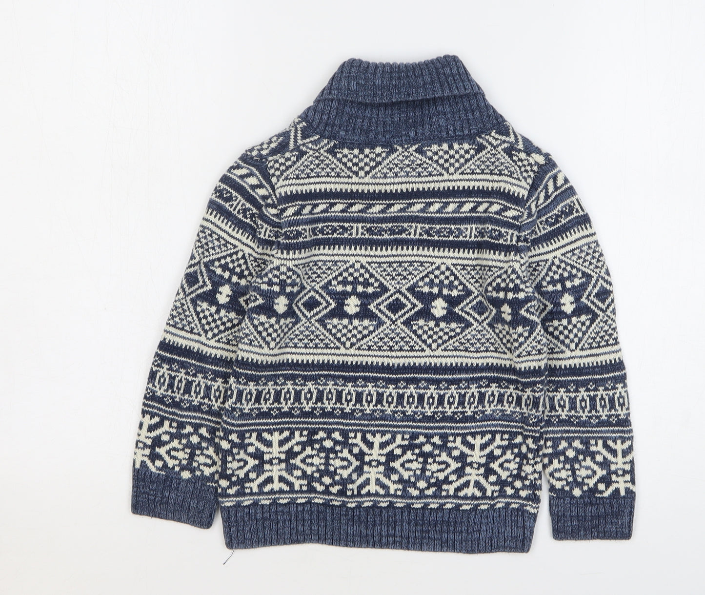 H&M Boys Blue Collared Fair Isle Cotton Pullover Jumper Size 5-6 Years Pullover