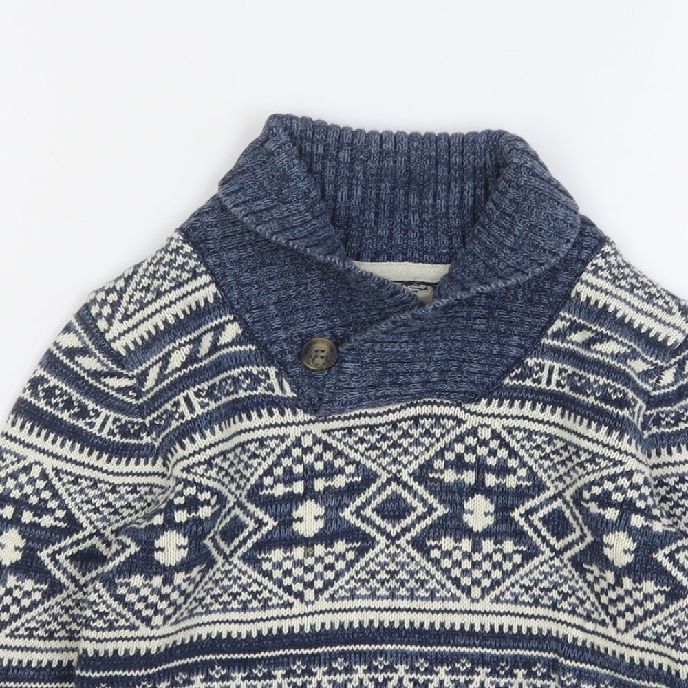 H&M Boys Blue Collared Fair Isle Cotton Pullover Jumper Size 5-6 Years Pullover