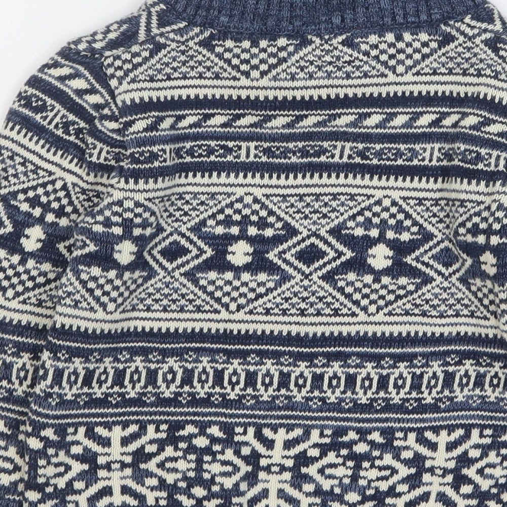 H&M Boys Blue Collared Fair Isle Cotton Pullover Jumper Size 5-6 Years Pullover