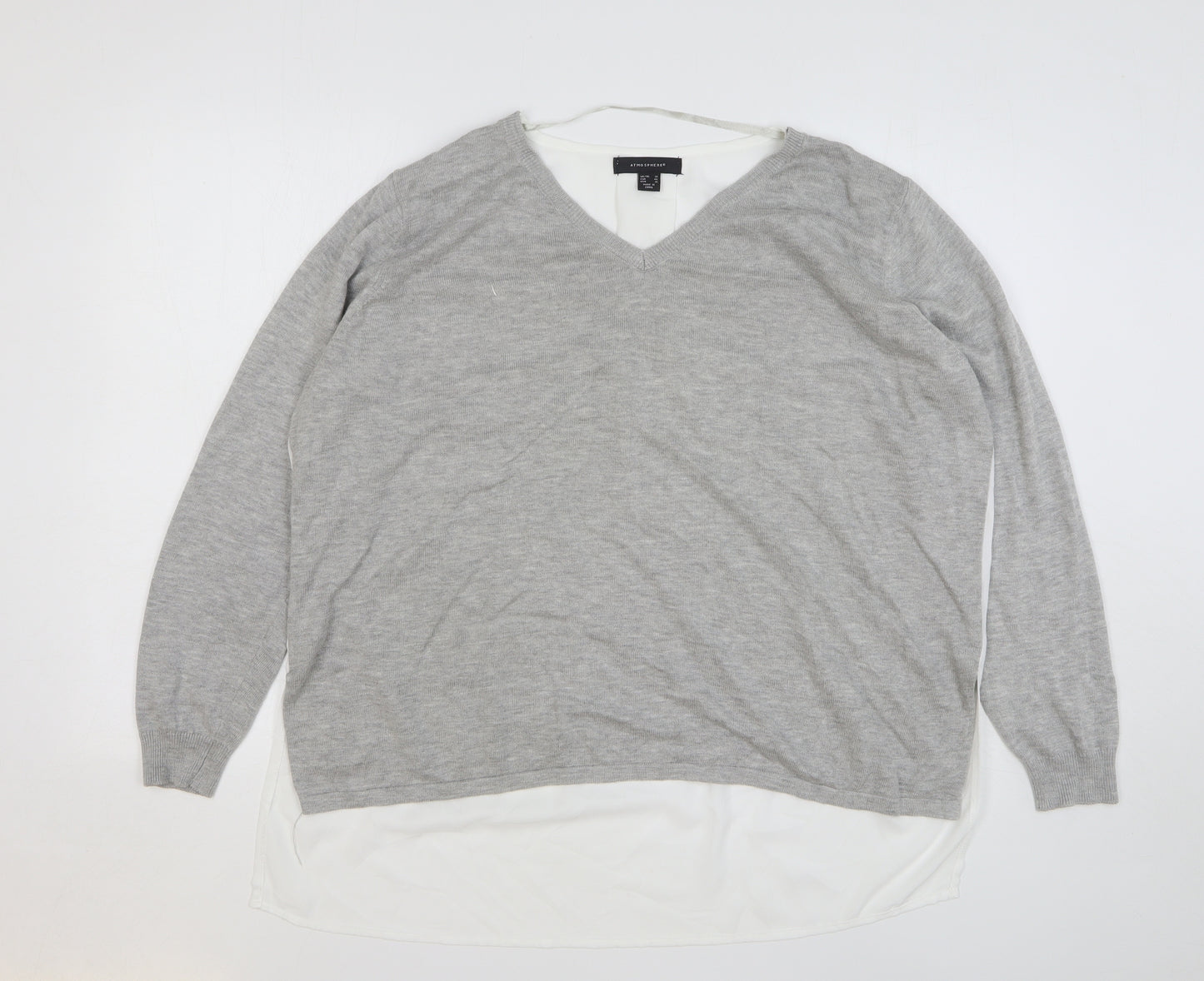 Atmosphere Womens Grey V-Neck Viscose Pullover Jumper Size 18