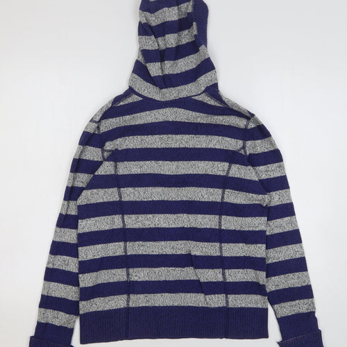 Tommy Hilfiger Womens Blue Striped Cotton Pullover Hoodie Size S Button