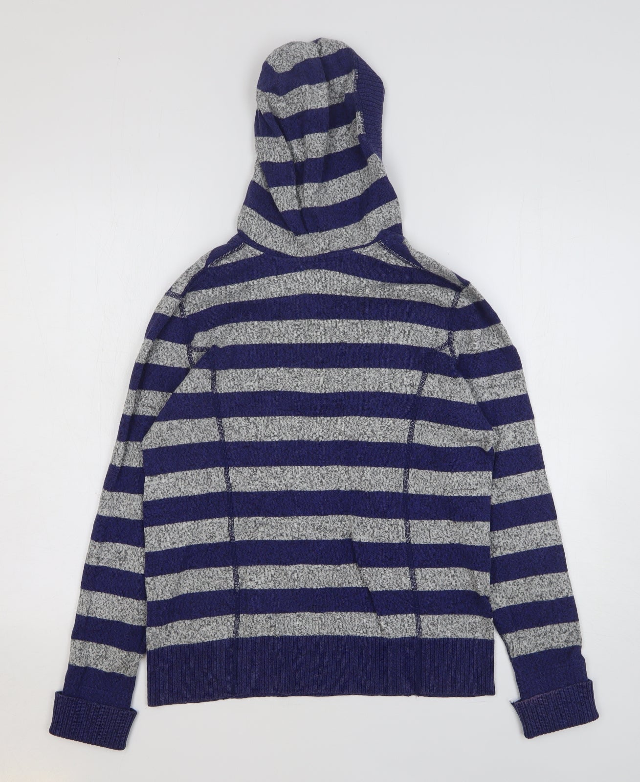 Tommy Hilfiger Womens Blue Striped Cotton Pullover Hoodie Size S Button