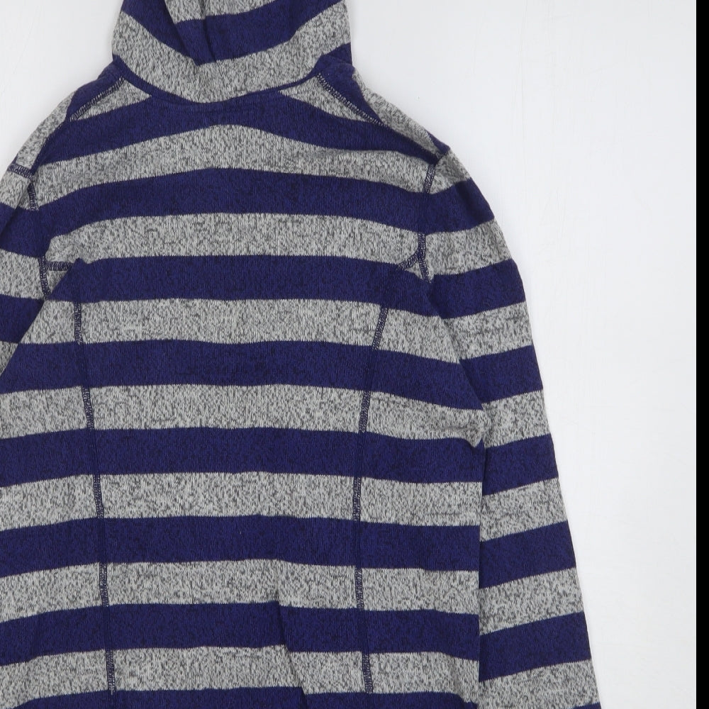 Tommy Hilfiger Womens Blue Striped Cotton Pullover Hoodie Size S Button