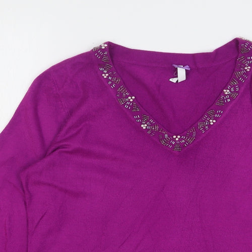 BHS Womens Purple V-Neck Acrylic Pullover Jumper Size 14