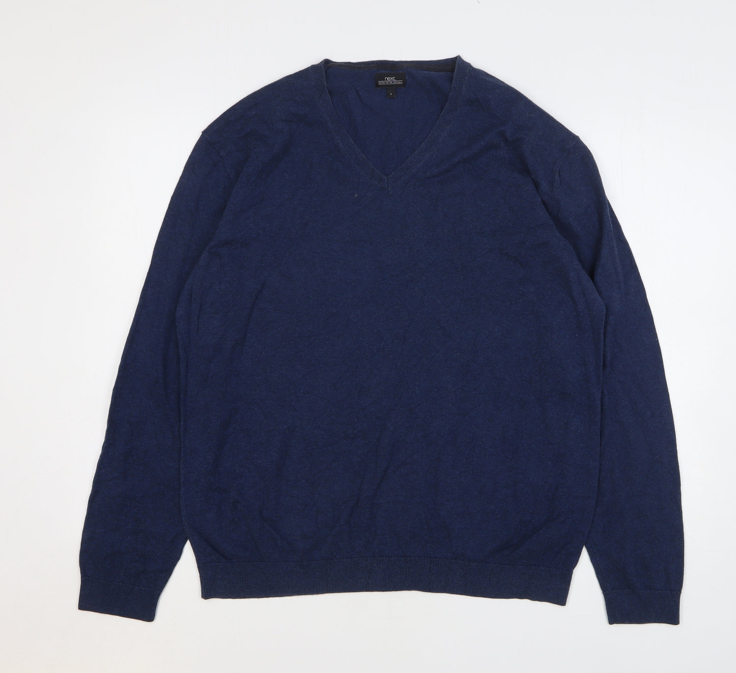 NEXT Mens Blue V-Neck Cotton Pullover Jumper Size L