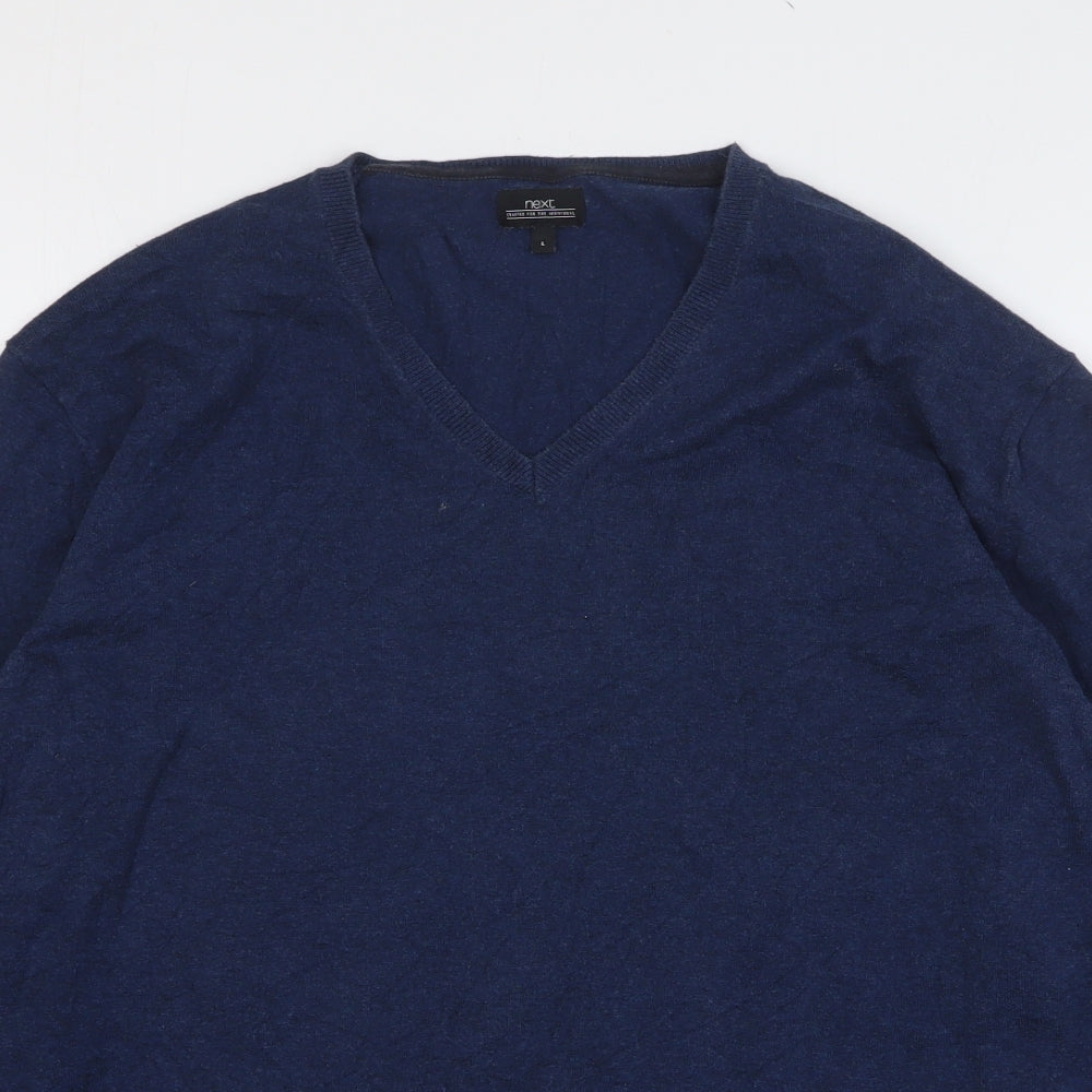 NEXT Mens Blue V-Neck Cotton Pullover Jumper Size L