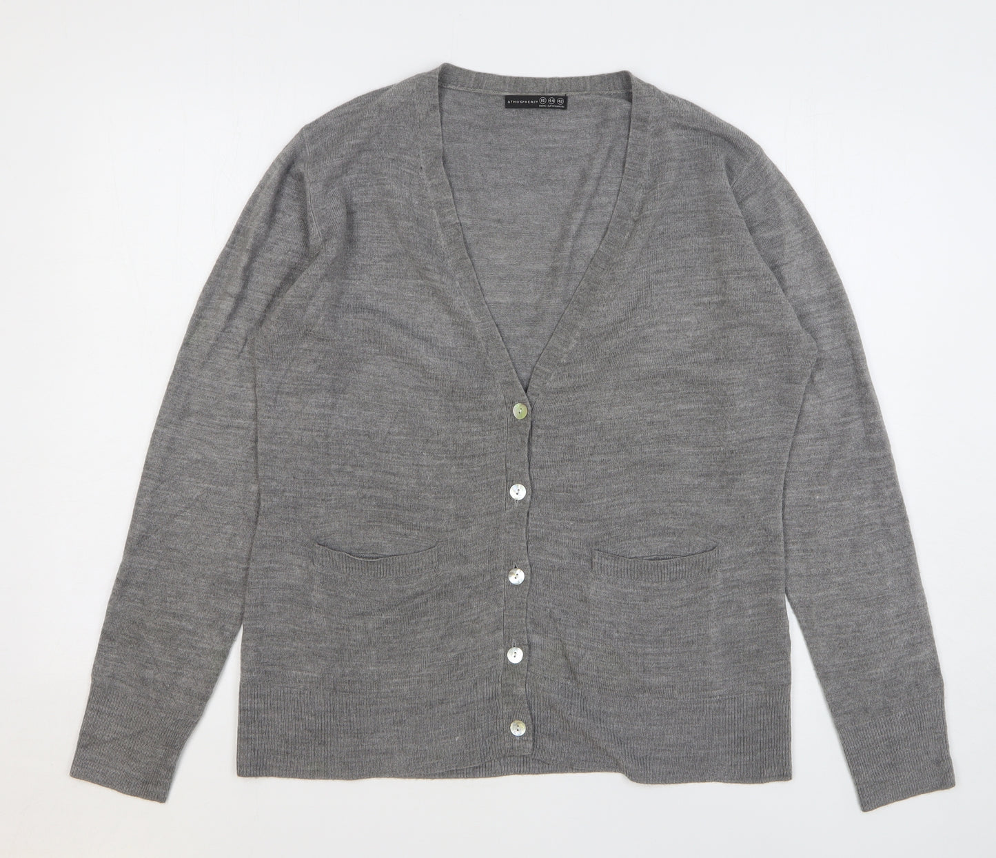 Atmosphere Womens Grey V-Neck Acrylic Cardigan Jumper Size 16