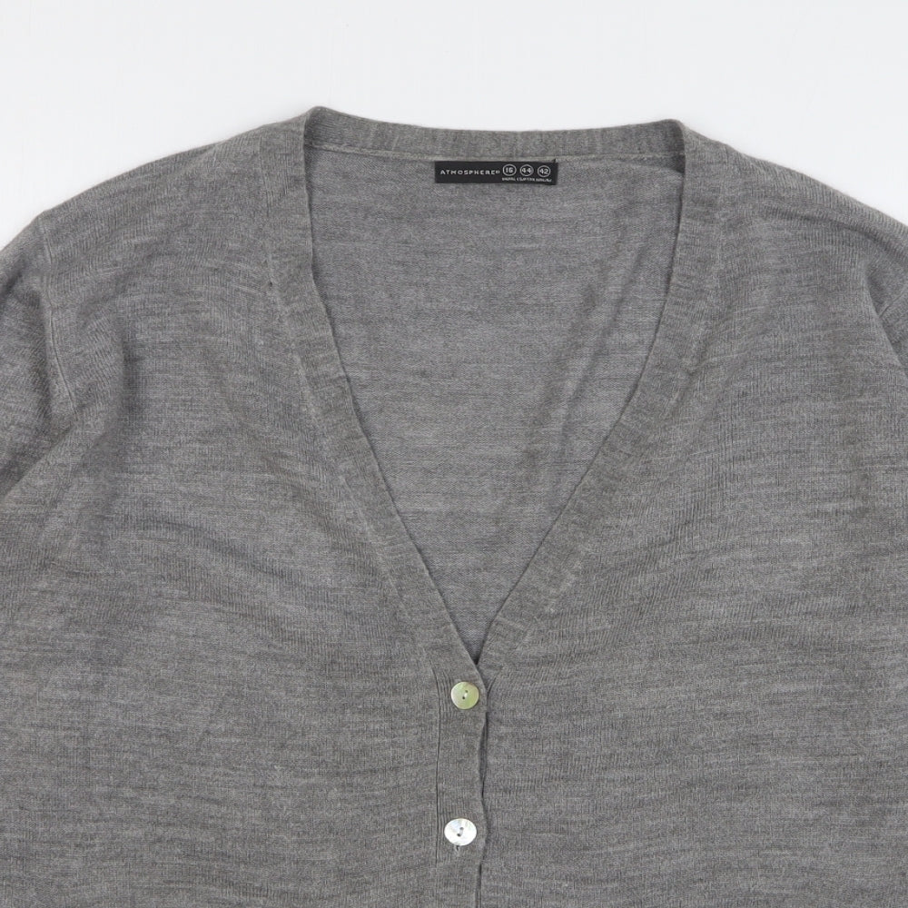 Atmosphere Womens Grey V-Neck Acrylic Cardigan Jumper Size 16
