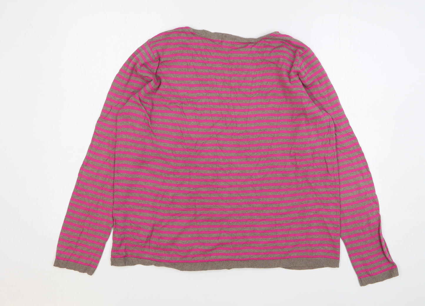 H&M Womens Pink Round Neck Striped Cotton Pullover Jumper Size L