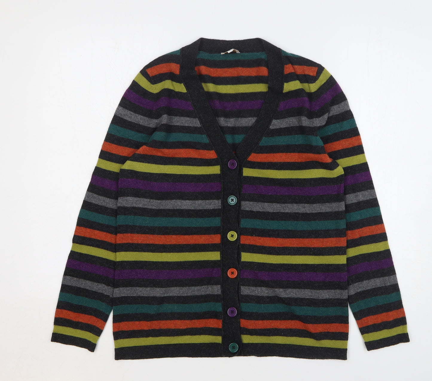 EAST Womens Multicoloured V-Neck Striped Viscose Cardigan Jumper Size M