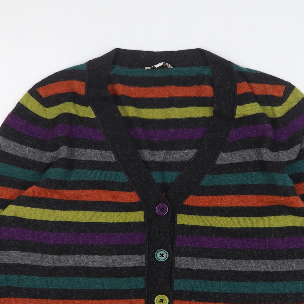 EAST Womens Multicoloured V-Neck Striped Viscose Cardigan Jumper Size M