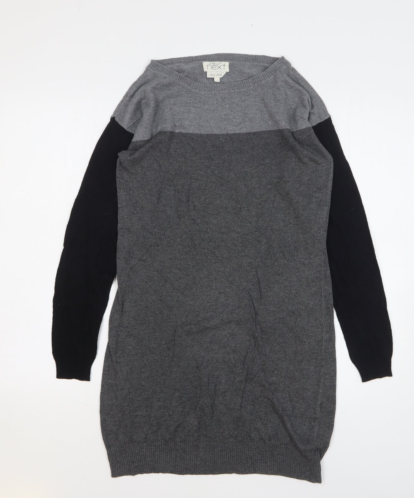 NEXT Womens Grey Cotton Jumper Dress Size 8 Round Neck Pullover