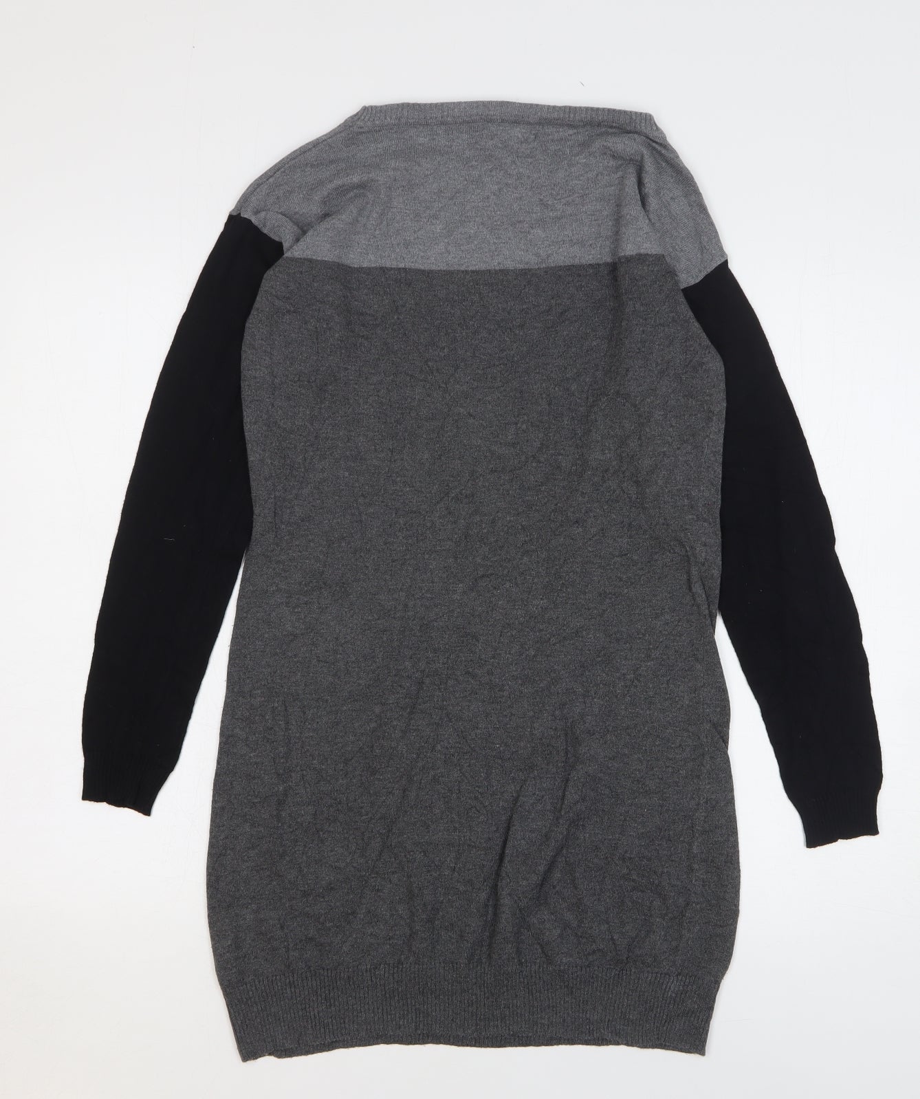 NEXT Womens Grey Cotton Jumper Dress Size 8 Round Neck Pullover