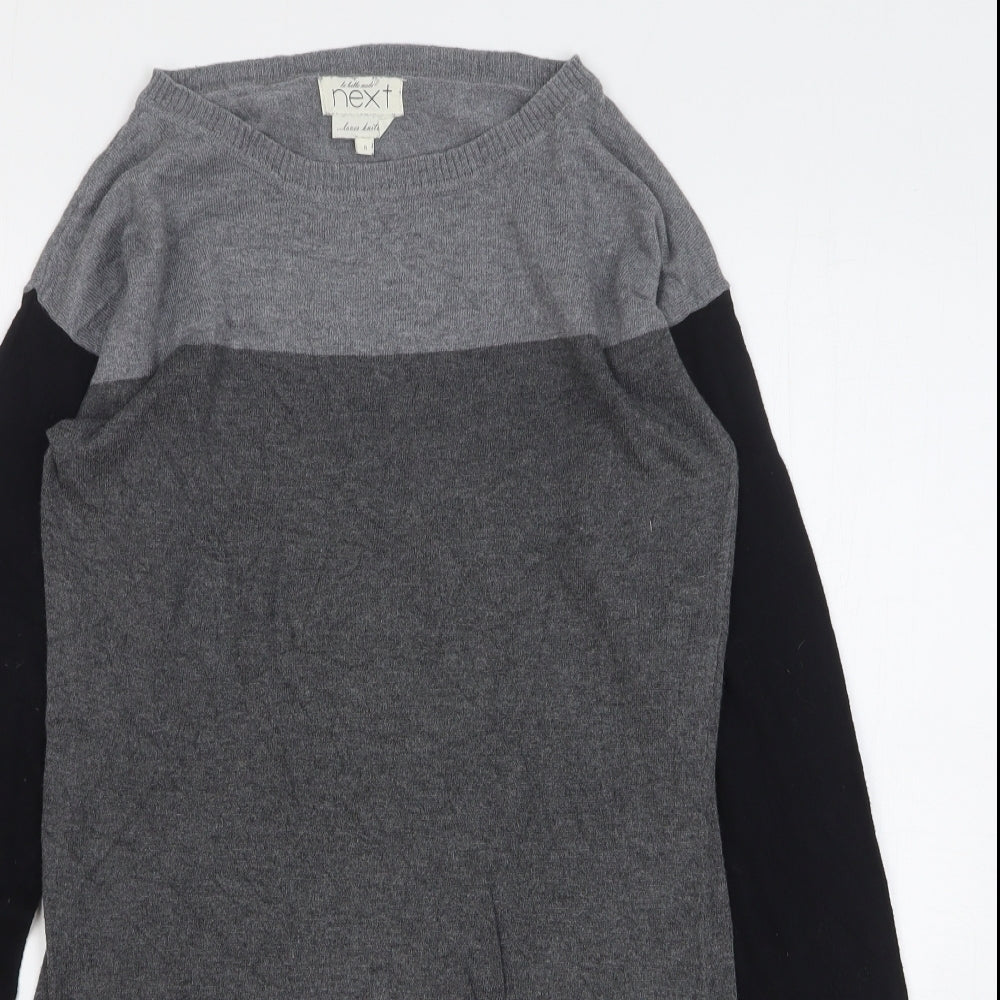 NEXT Womens Grey Cotton Jumper Dress Size 8 Round Neck Pullover