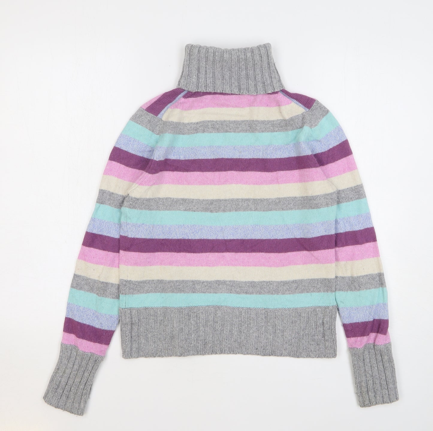 Marks and Spencer Womens Multicoloured High Neck Striped Cotton Pullover Jumper Size 12